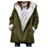 Winter Intellectual Simple Original Night Wind Pure Color Casual Button Cardigan Warm Long Hooded Women's Coat-Outfit