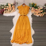 Sense Of Light Luxury Temperament Flying Sleeve Round Recipient Waist Thin A Word 100-Fold Dress Elegant Swing Long