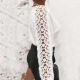 Women's Sweater 2025 Winter V-Neck Lace Spliced Solid Color Long-Sleeved Knitted Shirt