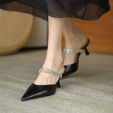 Sandals Fine Heel 2025 Spring And Summer New Word With Pointed High Heels Water Drill High Heel Slippers