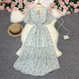 Zingj Wind Temperament Sweet Broken Flower V Collar Dress Beach Vacation Snow Spinning A Word Long