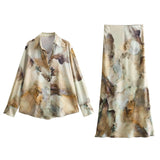 Spring Tie-Dyed Satin Texture Shirt 6962025 Skirt