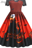 Dress Christmas Costume Women Lace Short Sleeve Hight Waist Vintage Evening Party Prom Casual