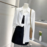 And Summer Solid Shirt Women's New Hong Kong Style Loose Long-Sleeved Coat Design Sense Of Small Folding Net Red