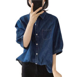 Shirt Women's Lantern Five-Sleeve Summer New Loose Slim Vintage Small Design Simple Shirt
