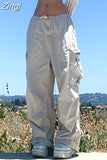 Streetwear Drawstring Low Waist Cargo Style Parachute Pants Straight Tech Sporty Chic Baggy Trousers Oversized