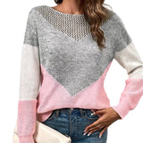 And Winter Crash Round Collar Collar Sweater Hollow Casual Women's Top Long-Sleeved