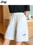 Women Summer Loose 3XL Solid Embroidery BF Wide-leg Knee-length Harajuku Casual Simple Ins Trendy All-match Students