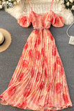 Summer Women's Spaghetti Strap Long Dress Bohemian Vacation Beach Party Pleated Vestidos Female New Fashion