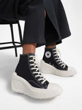 Zingj Slope Heel Canvas Shoes Female 2024 New Round Head Lace With Versatile Heighten Platform High Top Shoes Small White