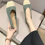 NEW Women Slip On Flat Loafers Patchwork Square Toe Shallow Ballet Flats Shoes knitting Casual Flat Shoes Ballerina