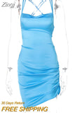 Sexy Backless Spaghetti Strap Women's Mini Dresses Ruched Club Party Fashion Elegant Sleeveless Slim Dress