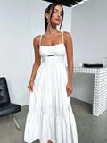 Women's New Slings Solid Color Waist Dress Low Breast Elegant Women's Big Skirt