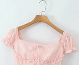 Pink Short Puff Sleeve Corset Style Mini Dress- Outfit