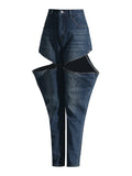 2025 New Fashion Temperament High Waist Design Sense Hollow Out Old Jeans Women's Show High Thin