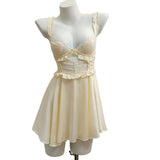 Pajamas Women 2025 New Summer Pure-Sensive High-End Feel Breast Pad Ladies Lace Ice Ribbon Sling