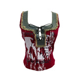 Shooting Hottie Hairy Denim Spliced Printed Vest With Bows Short Sleeveless Top