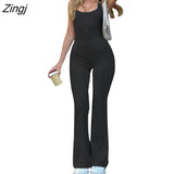 Women's Summer Skinny Jumpsuit Sleeveless Square Neck Solid Color Backless Long Romper