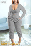 Women's Spring Autumn Two Piece Outfit Sets Solid Color Long Sleeve Crop Tops + High Waist Pants Casual Matching