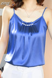 Silk Women Tops Satin Blouses for Women Beading Silk Blouse Top Woman Sleeveless Shirts Tops Fashion Woman Satin