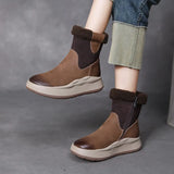 Velvet Snow Boots Winter Thick Cotton Boots Girl Retro Color Layer Kraft High Help Short Boots Plus