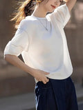 Seven-Sleeved T-Shirt Women 2025 Summer New Round-Necked Color Line Decorate Casual Lantern Sleeve
