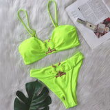 Zingj New Sexy Swimsuit Metal Accessories Hollow Bikini Solid Color Strapless High Waist Women's
