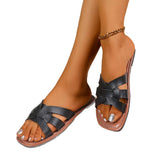 Large-Size Wear Women's Shoes Flat Heel Summer New Woven Cool Slippers Flat-Bottomed