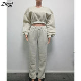 Women Tracksuit Two Piece Set Shirt + Long Pants Solid Color Pulf Sleeve Streetwear Clothes For Women