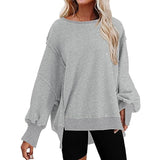 Women's Clothing 2025 Autumn And Winter New Women's Large Round-Neck Sweatshirt Side Open Fork Long-Sleeved
