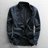 2025 New Men's Casual Linen Shirt Gentlemen's Wind Collar Wish Cotton