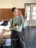Xixi 2025 Autumn New White Standard Long-Sleeved High-Neck Knitted Top Sweater Female