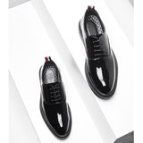 Zingj Men's British Korean Patent Leather Bright Pointed Lace Rock Trend Business Casual Leather Shoes