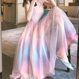 Rainbow Strap Dress Women Korean Sleeveless Long Y2k Dress Femme Casual Party Kawaii Dress Summer Women's Clothing