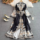 Women Summer Autumn 2022 Fashion Lady Elegant Vintage Printed Midi Dresses Female