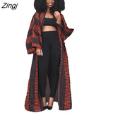 Trench Full Sleeve Print Coats Casual Fashion Overcoat Women Windbreaker Outer Long Bandage
