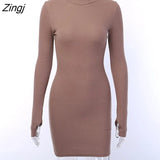 Women Dress Full Sleeve Bodycon Slim Solid Color Mini Dress Party Night Clubwear Dresses For Women