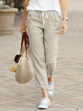 Color Street Loose Casual Drawstring Elastic Waist Cotton Linen Cropped