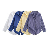2025 New Women's Cotton Bat Sleeve Striped Clip Long Sleeve Shirt