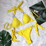 Zingj New Bikini Crystal Diamond Bikini Solid Color Strap Swimsuit High End Sexy Female Swimsuit