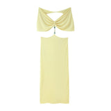 New Solid Color Sexy Hot Girl Deep V Collar Bare Back Repair Body Shoulder Long