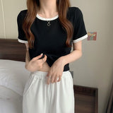 Zingj Color Round Collar Short-Sleeved T-Shirt Female 2024 New Summer Bottom Shirt Korean Version Slim Short Student Top