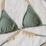 Zingj Bikini Swimsuit Female Ins Web Celebrity Wind Vacation Sexy Chain Tie Belt Gathered Split Body