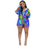Zingj Fashion Print Casual Style Long Sleeved Shorts 2-Piece Set Women's