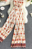 Bohemian Women Printed Jumpsuits Female Sexy Slash Neck Off Shoulder High Waist Wide Leg Loose Romper Vacation Beach