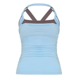 U-Shaped Low-Neck Two-Piece Striped T-Shirt Hanging Neck Vest 2025 Fashion-Colored Knitted
