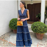 Women's Retro Tuxedo Splicing Fashion V-Neck Sleeveless High-Waisted Cheongsam