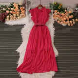 Sense Of Light Luxury Temperament Flying Sleeve Round Recipient Waist Thin A Word 100-Fold Dress Elegant Swing Long