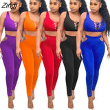 Sleeveless Crop Top Two Piece Sets Womens Outifits 2023 Spring Summer New Fashion Casual High Waisted Skinny Pants