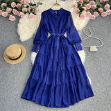 Zingj Dress New V-Neck Single Breasted Chiffon Dress Female French Retro Waist Show Thin Big Place A Word Long Skirt